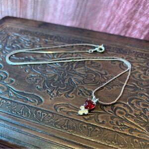 Vintage Garnet Gemstone Heart Pendant Sterling Silver Necklace